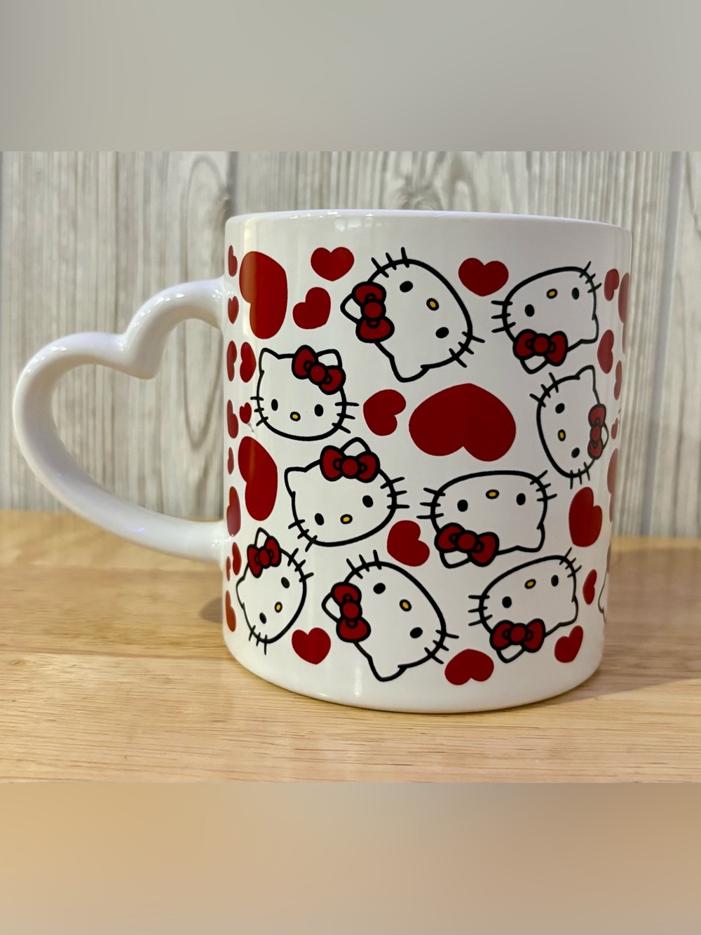 Hello Kitty Heart Handle Mug Red Hearts Sanrio Bioworld 2023 Ceramic Cup